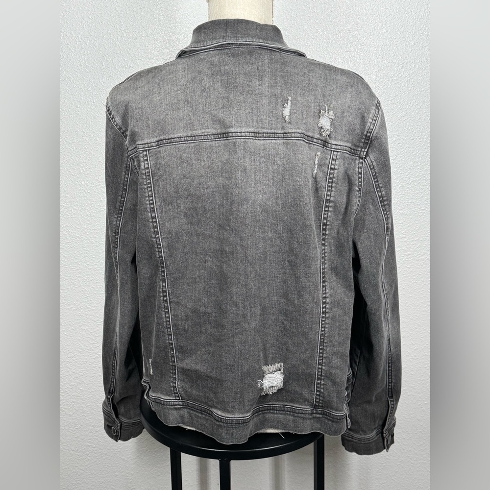 RISEN Distressed Denim Jacket 1XL Button Down Style #XRDJ1115 Charcoal Black - Picture 2 of 9
